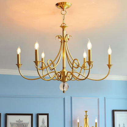 Candle Light Chandelier|Farmhouse Ceiling Fixtures|Natural Brass E14 Adjustable Length-Nobipets