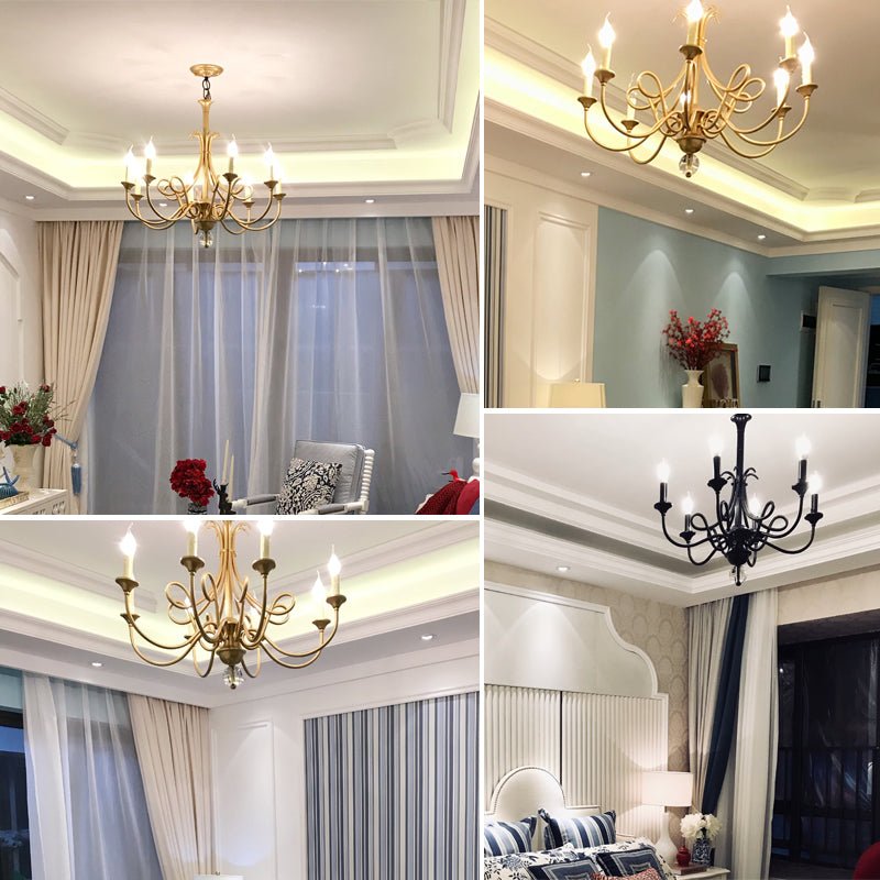 Candle Light Chandelier|Farmhouse Ceiling Fixtures|Natural Brass E14 Adjustable Length-Nobipets
