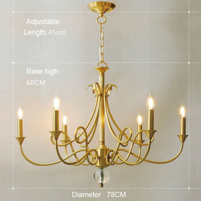 Candle Light Chandelier|Farmhouse Ceiling Fixtures|Natural Brass E14 Adjustable Length-Nobipets