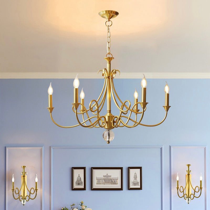 Candle Light Chandelier|Farmhouse Ceiling Fixtures|Natural Brass E14 Adjustable Length-Nobipets