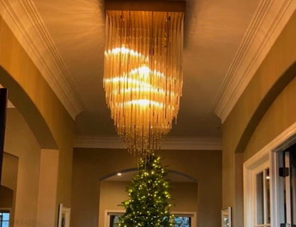 Cascade Glass Rectangular Chandelier 54"-Nobipets