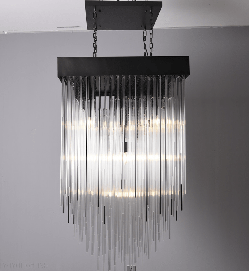 Cascade Glass Square Chandelier 30"-Nobipets