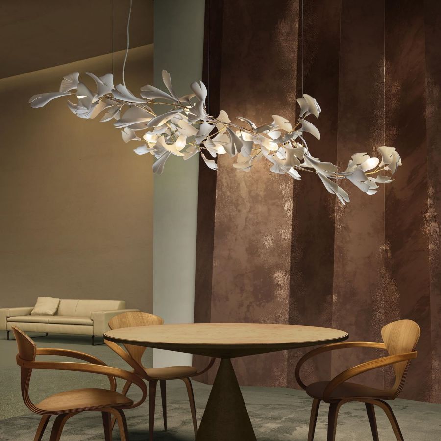 Ceramic Ginkgo Leaf Linear Extended Chandelier-Nobipets