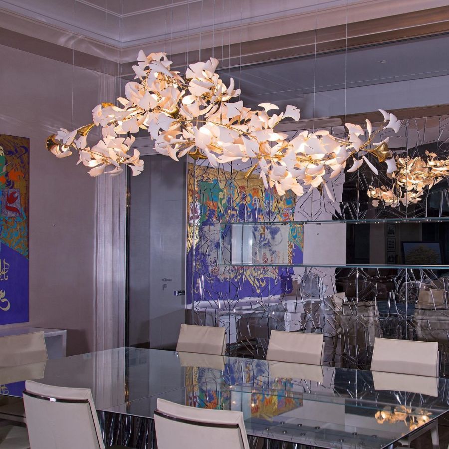 Ceramic Ginkgo Leaf Linear Extended Chandelier-Nobipets