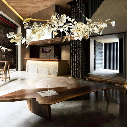 Ceramic Ginkgo Leaf Linear Extended Chandelier-Nobipets