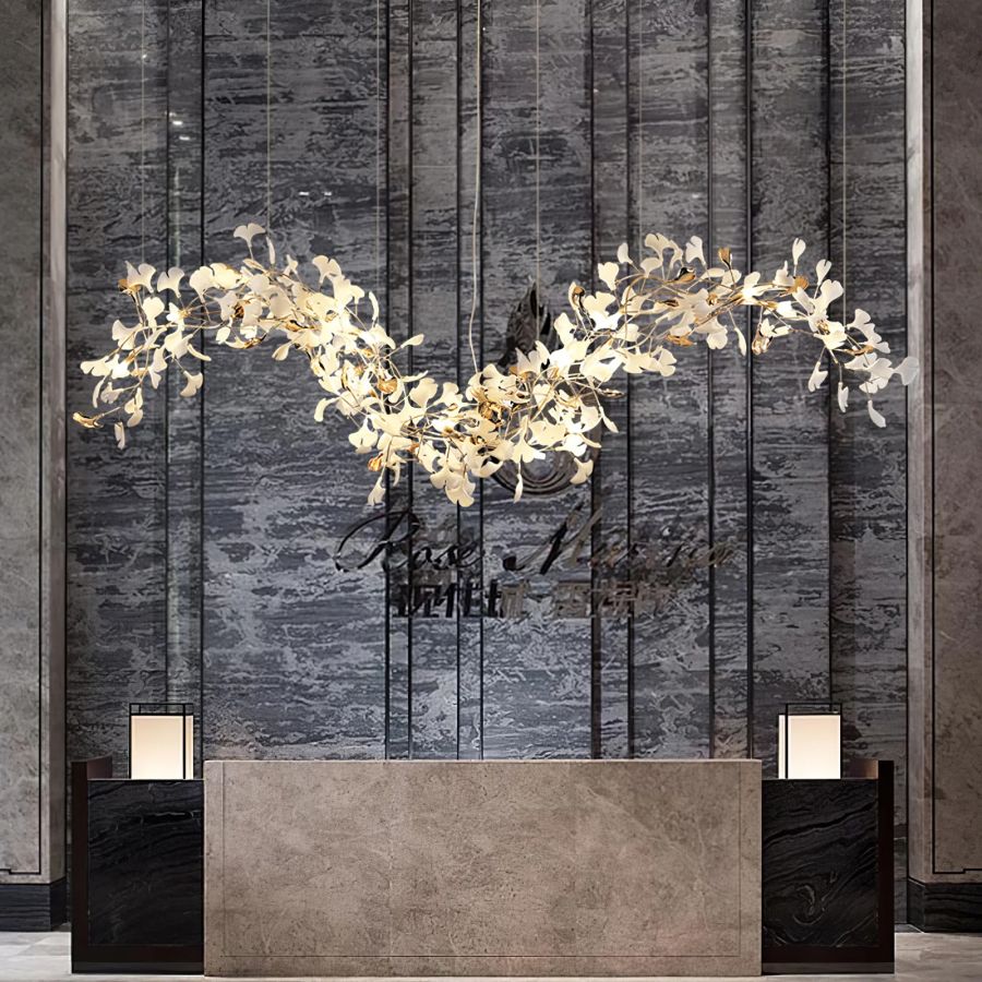 Ceramic Ginkgo Leaf Linear Extended Chandelier-Nobipets