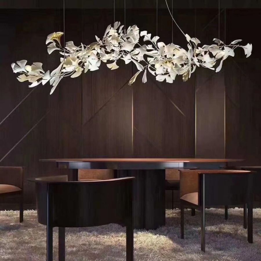 Ceramic Ginkgo Leaf Linear Extended Chandelier-Nobipets