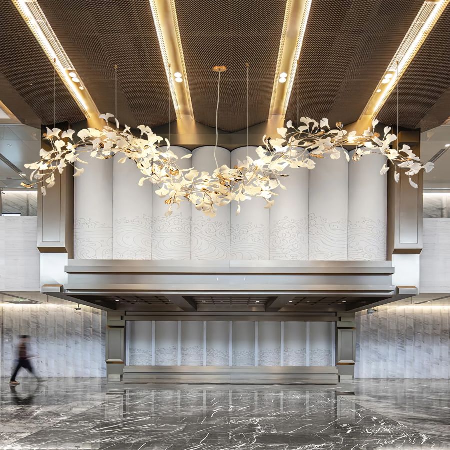 Ceramic Ginkgo Leaf Linear Extended Chandelier-Nobipets