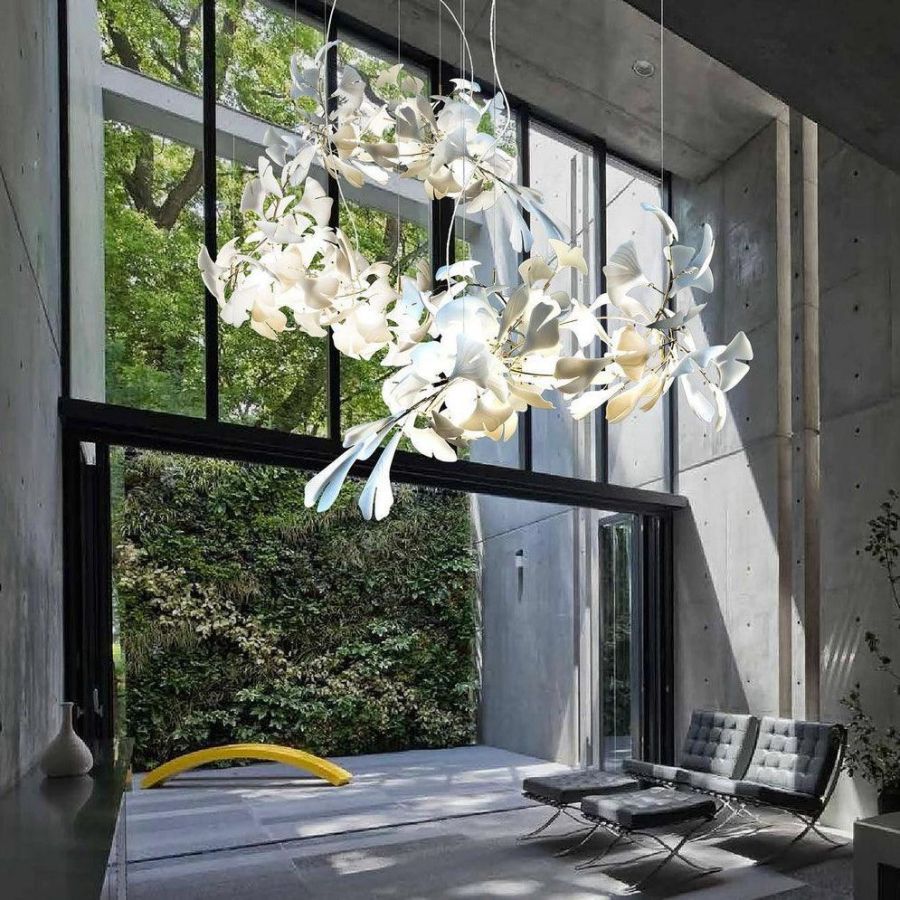 Ceramic Ginkgo Leaf Linear Extended Chandelier-Nobipets