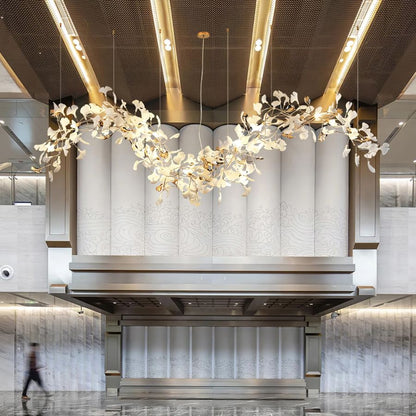 Ceramic Ginkgo Leaf Linear Extended Chandelier-Nobipets