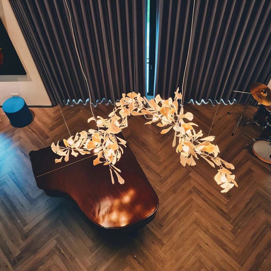 Ceramic Ginkgo Leaf Linear Extended Chandelier-Nobipets