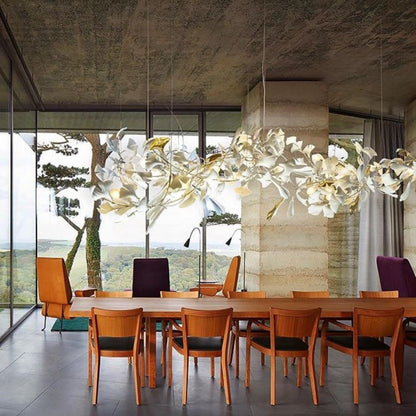 Ceramic Ginkgo Leaf Linear Extended Chandelier-Nobipets