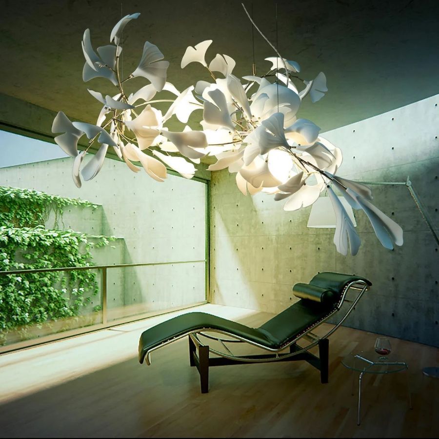 Ceramic Ginkgo Leaf Linear Extended Chandelier-Nobipets