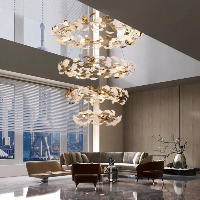 Ceramic Ginkgo Round Staircase Chandelier-Nobipets