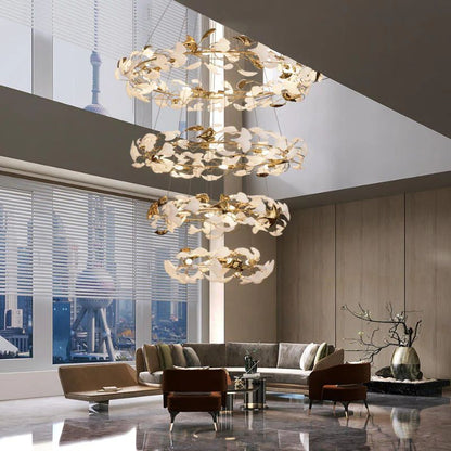 Ceramic Ginkgo Round Staircase Chandelier-Nobipets