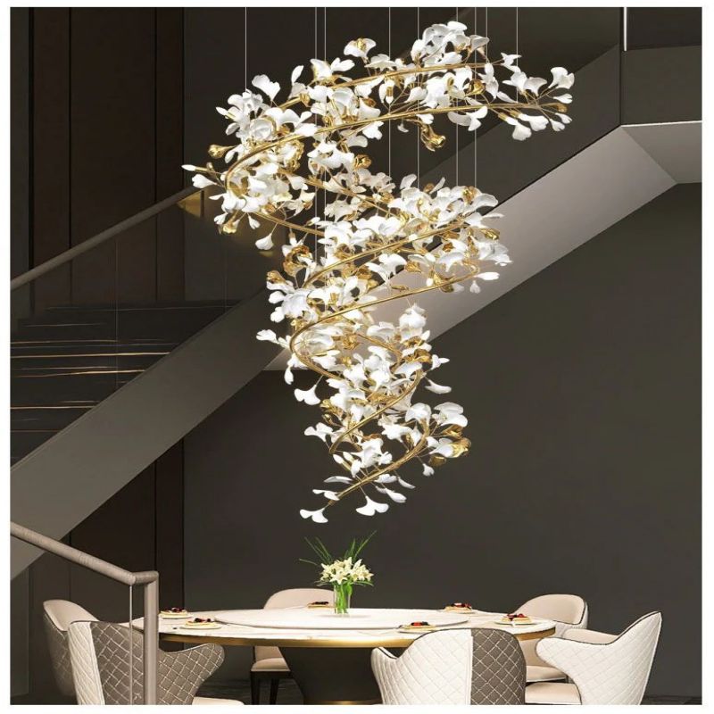Ceramic Ginkgo Spiral Linear Chandelier-Nobipets