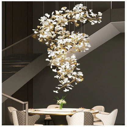 Ceramic Ginkgo Spiral Linear Chandelier-Nobipets