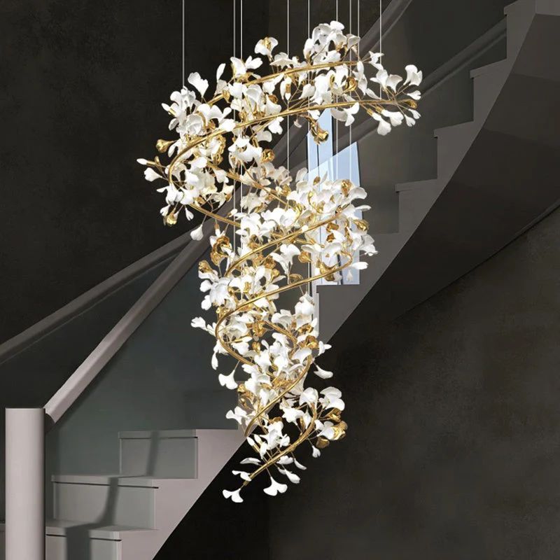 Ceramic Ginkgo Spiral Linear Chandelier-Nobipets