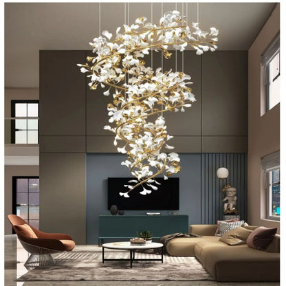 Ceramic Ginkgo Spiral Linear Chandelier-Nobipets