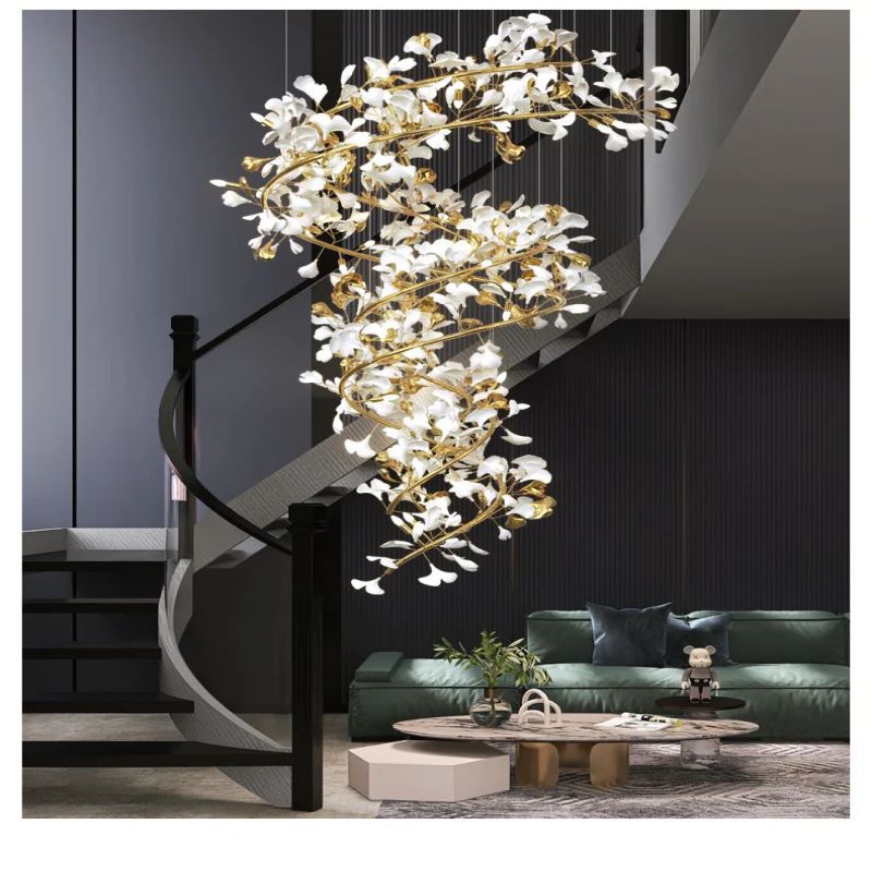 Ceramic Ginkgo Spiral Linear Chandelier-Nobipets