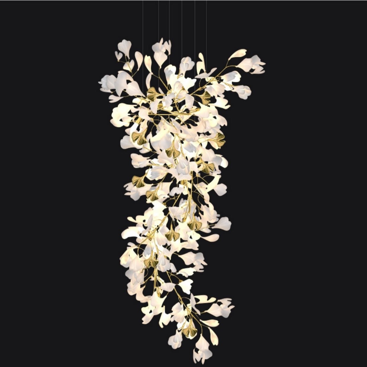 Ceramics Ginkgo Leaves Twig Chandelier Tree Branch Shaped Pendant Light For High Ceiling Living Room Hotel Hall-Nobipets