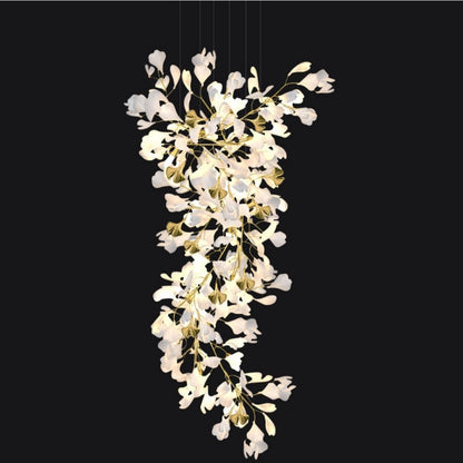 Ceramics Ginkgo Leaves Twig Chandelier Tree Branch Shaped Pendant Light For High Ceiling Living Room Hotel Hall-Nobipets