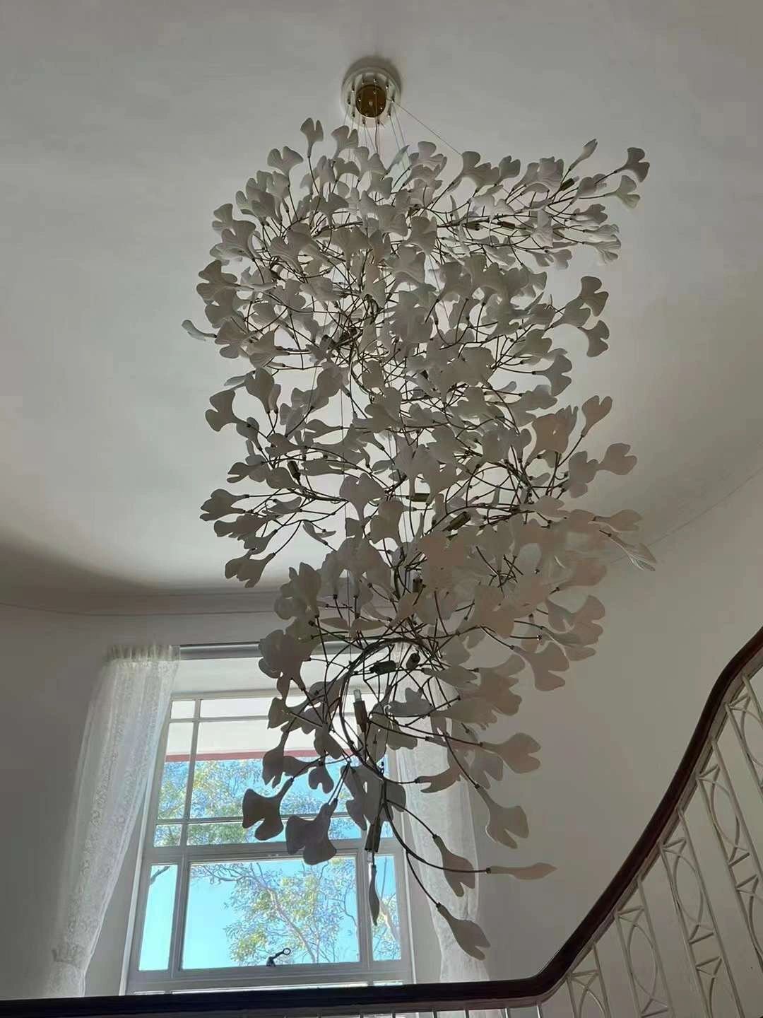 Ceramics Ginkgo Leaves Twig Chandelier Tree Branch Shaped Pendant Light For High Ceiling Living Room Hotel Hall-Nobipets