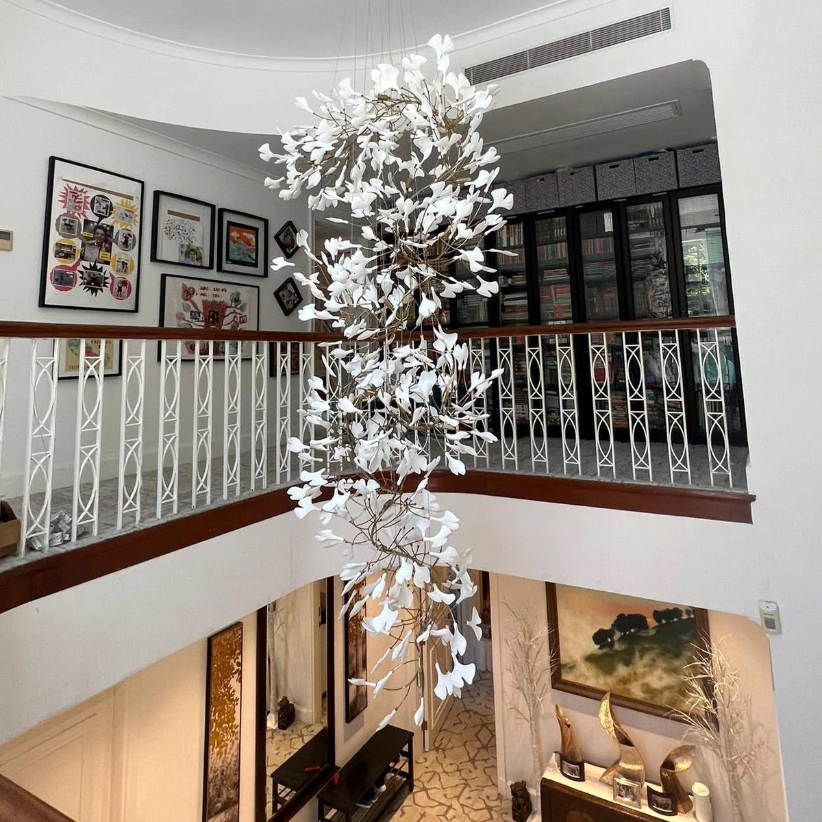 Ceramics Ginkgo Leaves Twig Chandelier Tree Branch Shaped Pendant Light For High Ceiling Living Room Hotel Hall-Nobipets