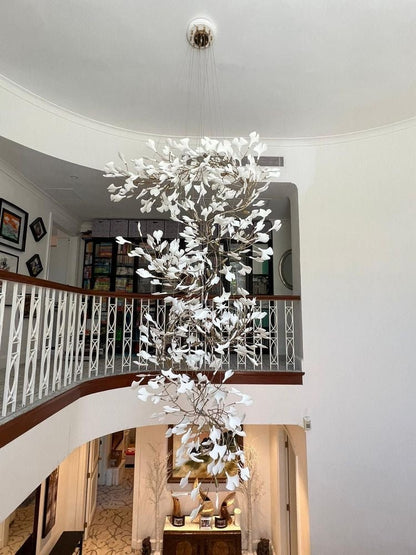 Ceramics Ginkgo Leaves Twig Chandelier Tree Branch Shaped Pendant Light For High Ceiling Living Room Hotel Hall-Nobipets