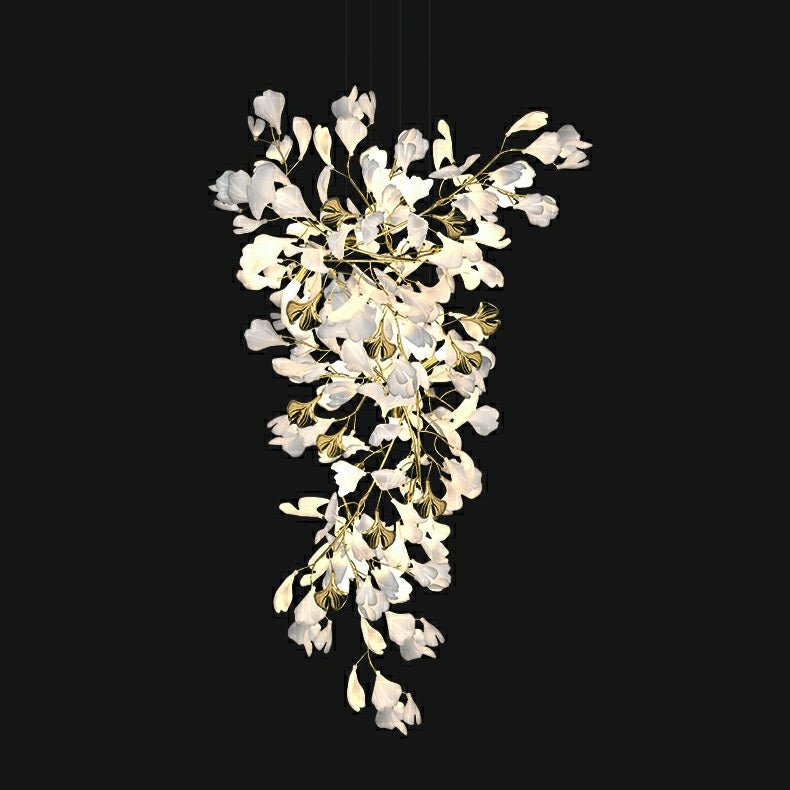 Ceramics Ginkgo Leaves Twig Chandelier Tree Branch Shaped Pendant Light For High Ceiling Living Room Hotel Hall-Nobipets