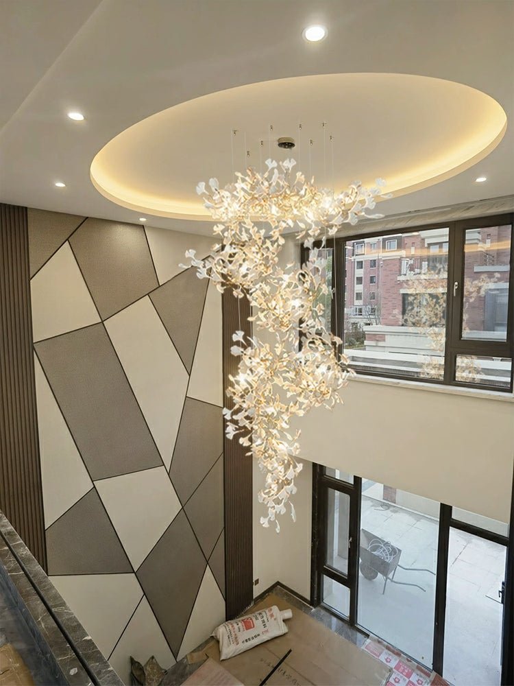 Ceramics Ginkgo Leaves Twig Chandelier Tree Branch Shaped Pendant Light For High Ceiling Living Room Hotel Hall-Nobipets