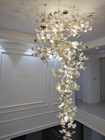 Ceramics Ginkgo Leaves Twig Chandelier Tree Branch Shaped Pendant Light For High Ceiling Living Room Hotel Hall-Nobipets