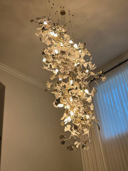 Ceramics Ginkgo Leaves Twig Chandelier Tree Branch Shaped Pendant Light For High Ceiling Living Room Hotel Hall-Nobipets
