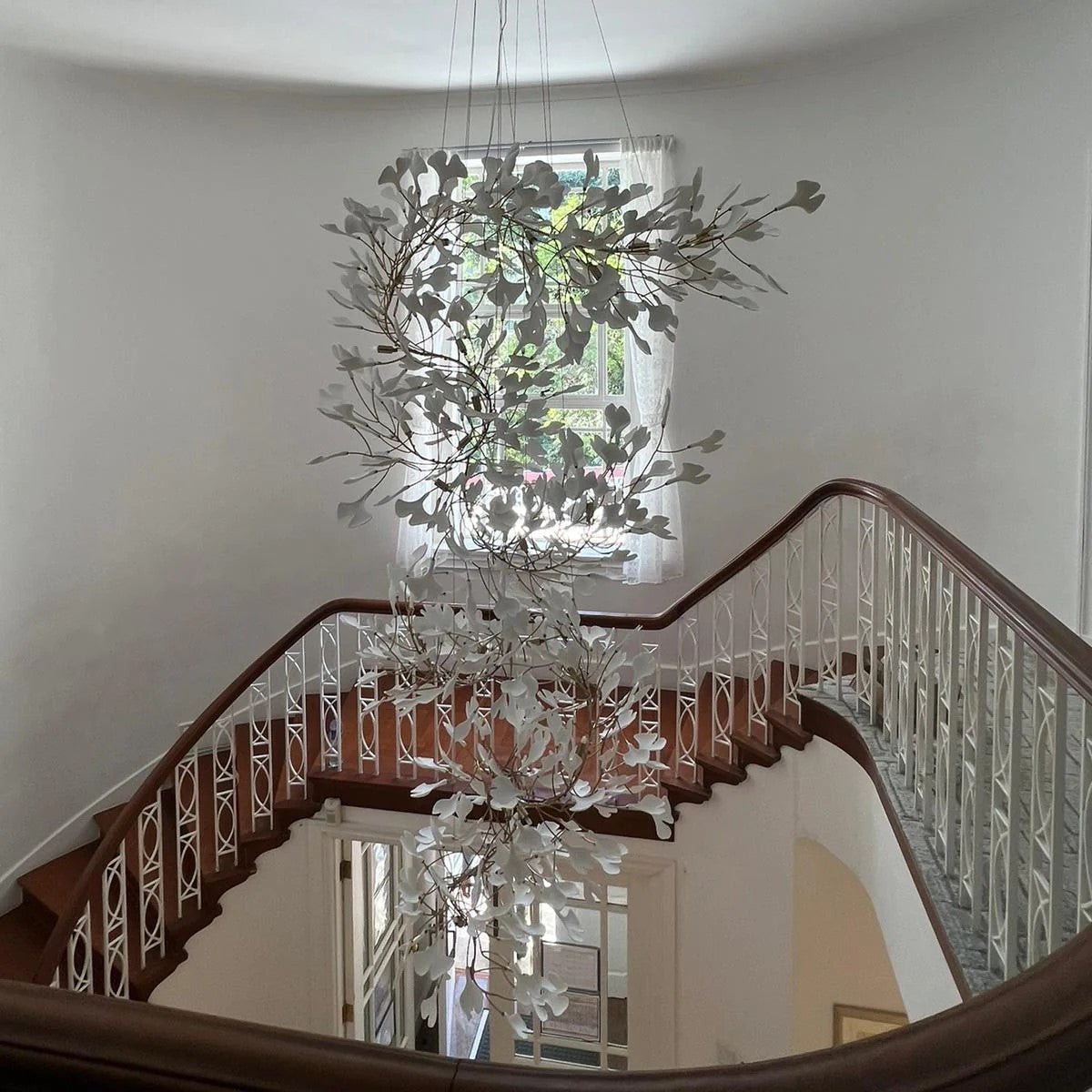 Ceramics Ginkgo Leaves Twig Chandelier Tree Branch Shaped Pendant Light For High Ceiling Living Room Hotel Hall-Nobipets