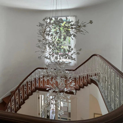 Ceramics Ginkgo Leaves Twig Chandelier Tree Branch Shaped Pendant Light For High Ceiling Living Room Hotel Hall-Nobipets