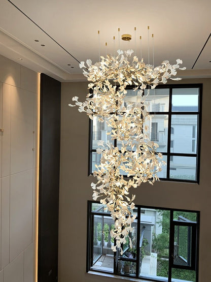 Ceramics Ginkgo Leaves Twig Chandelier Tree Branch Shaped Pendant Light For High Ceiling Living Room Hotel Hall-Nobipets