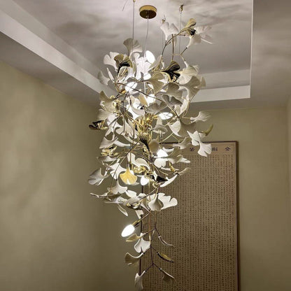 Ceramics Ginkgo Leaves Twig Chandelier Tree Branch Shaped Pendant Light For High Ceiling Living Room Hotel Hall-Nobipets