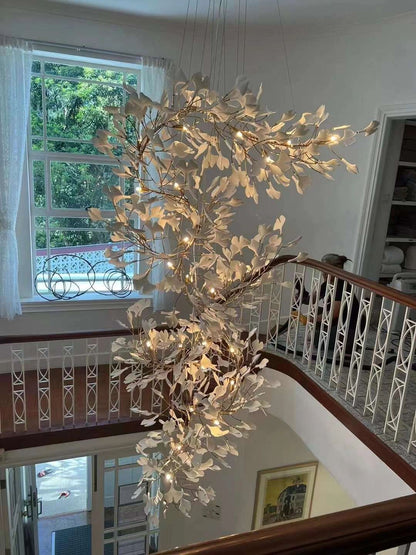 Ceramics Ginkgo Leaves Twig Chandelier Tree Branch Shaped Pendant Light For High Ceiling Living Room Hotel Hall-Nobipets