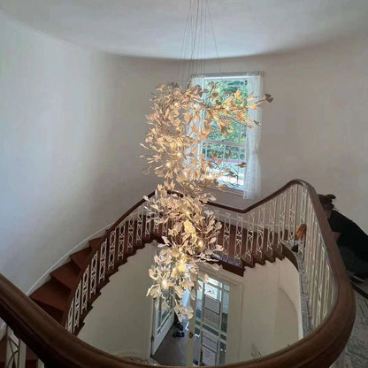 Ceramics Ginkgo Leaves Twig Chandelier Tree Branch Shaped Pendant Light For High Ceiling Living Room Hotel Hall-Nobipets