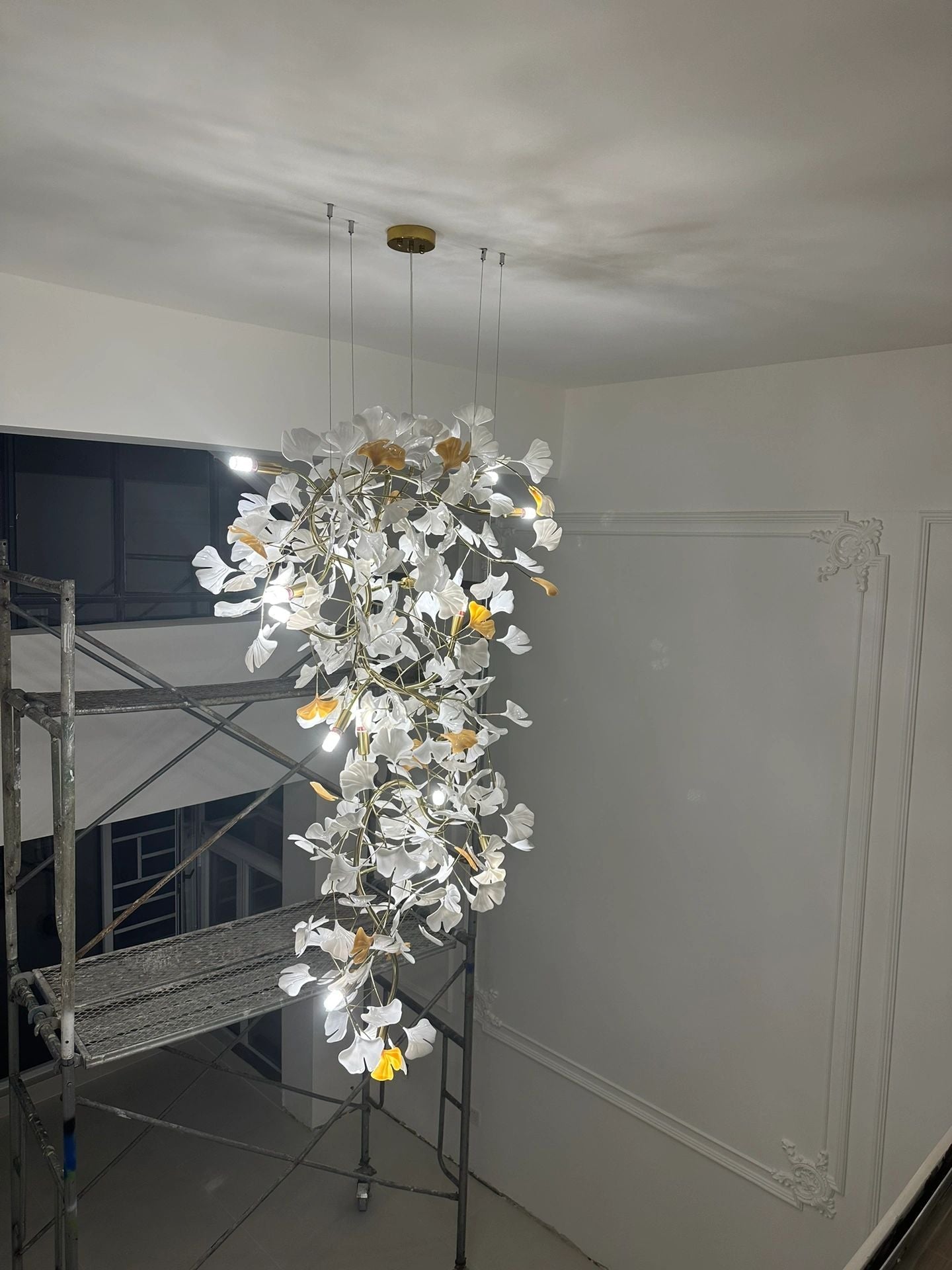 Ceramics Ginkgo Leaves Twig Chandelier Tree Branch Shaped Pendant Light For High Ceiling Living Room Hotel Hall-Nobipets