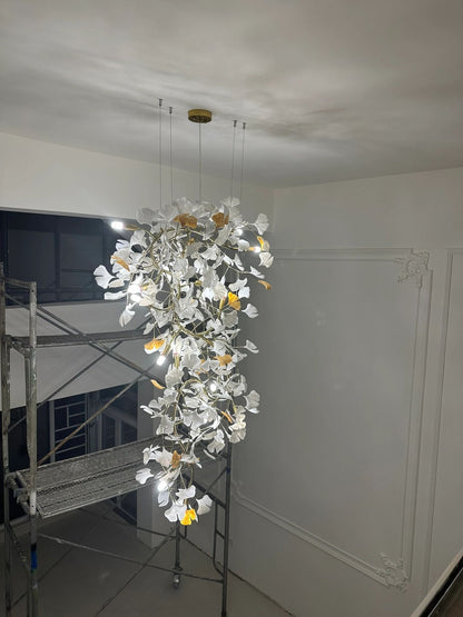Ceramics Ginkgo Leaves Twig Chandelier Tree Branch Shaped Pendant Light For High Ceiling Living Room Hotel Hall-Nobipets