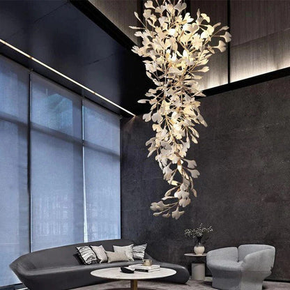 Ceramics Ginkgo Leaves Twig Chandelier Tree Branch Shaped Pendant Light For High Ceiling Living Room Hotel Hall-Nobipets