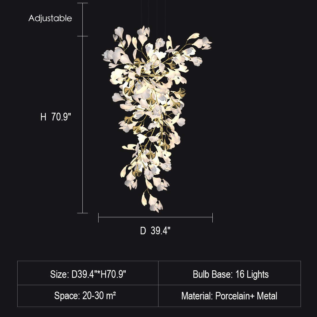 Ceramics Ginkgo Leaves Twig Chandelier Tree Branch Shaped Pendant Light For High Ceiling Living Room Hotel Hall-Nobipets