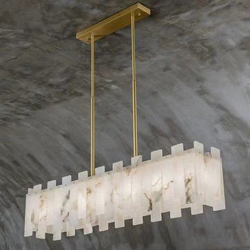 Charlene Marble Brass Linear Chandelier-Nobipets