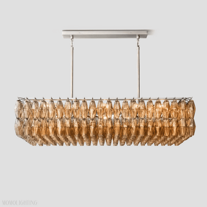 Chiara Glass Tiered Rectangular Chandelier 54"W-Nobipets