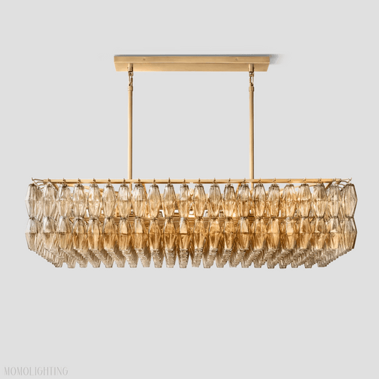 Chiara Glass Tiered Rectangular Chandelier 54"W-Nobipets