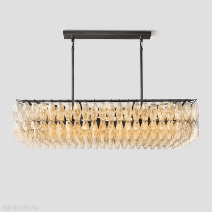Chiara Glass Tiered Rectangular Chandelier 54"W-Nobipets