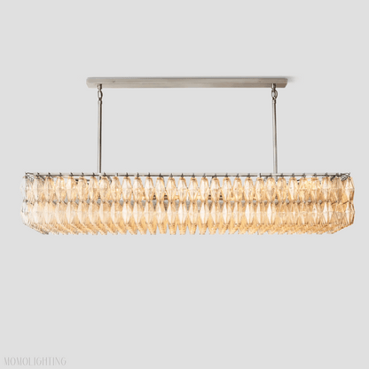 Chiara Glass Tiered Rectangular Chandelier 74"W-Nobipets