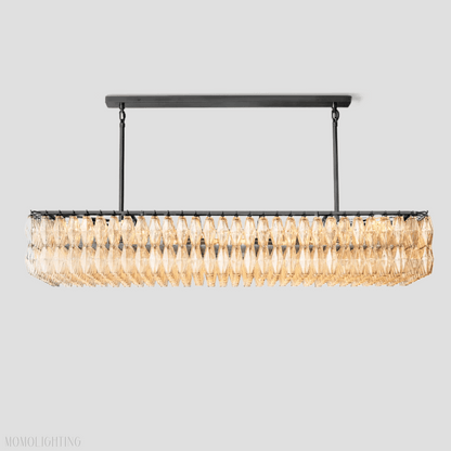 Chiara Glass Tiered Rectangular Chandelier 74"W-Nobipets