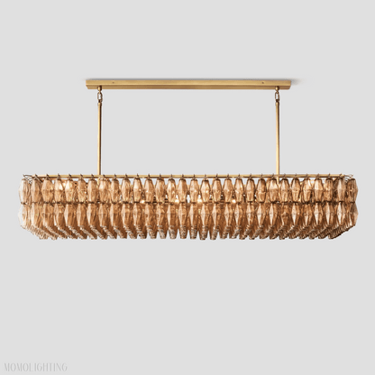 Chiara Glass Tiered Rectangular Chandelier 74"W-Nobipets